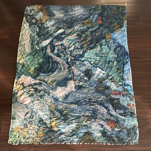 VTG Scarf Museum of Fine Arts Boston, Van Gogh Art Print, blue tones - Picture 10 of 14